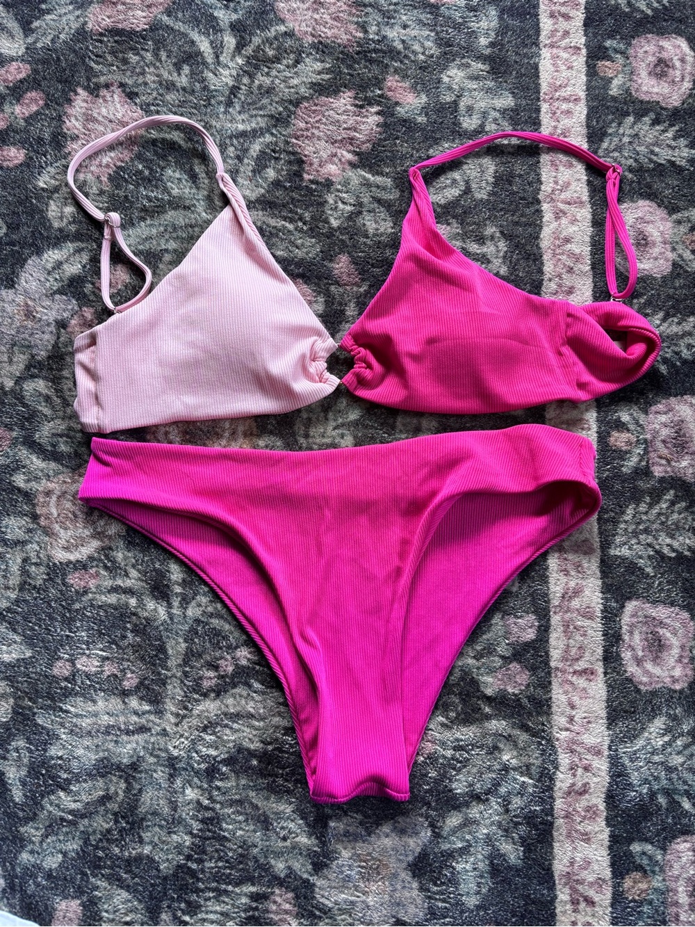 Zaful Hot Pink Ribbed Bikini Top